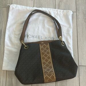 Michael Kors Brown MK Logo W/ Light Brown & Gold Stud Detail Bag W/Dust Bag- EUC
